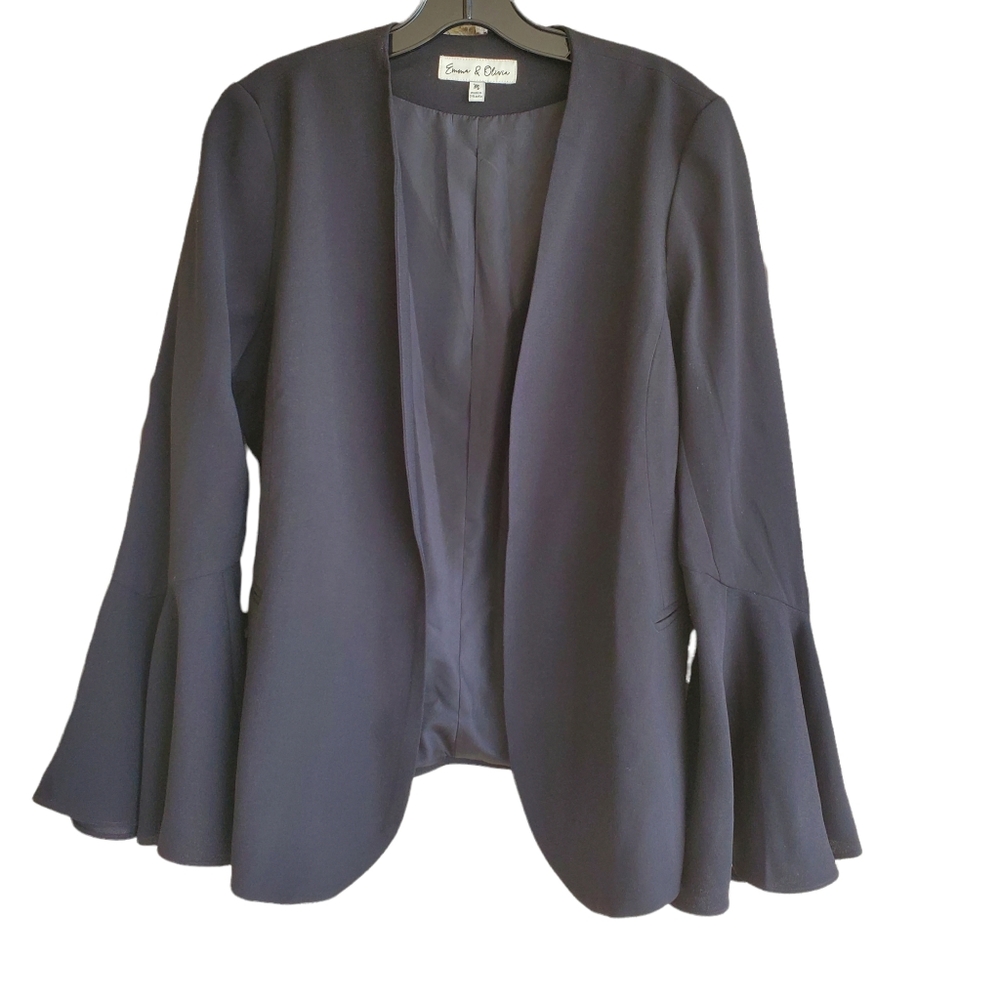 Emma & Olivia Black Blazer Flare Sleeve No Collar Workwear Business Size Medium